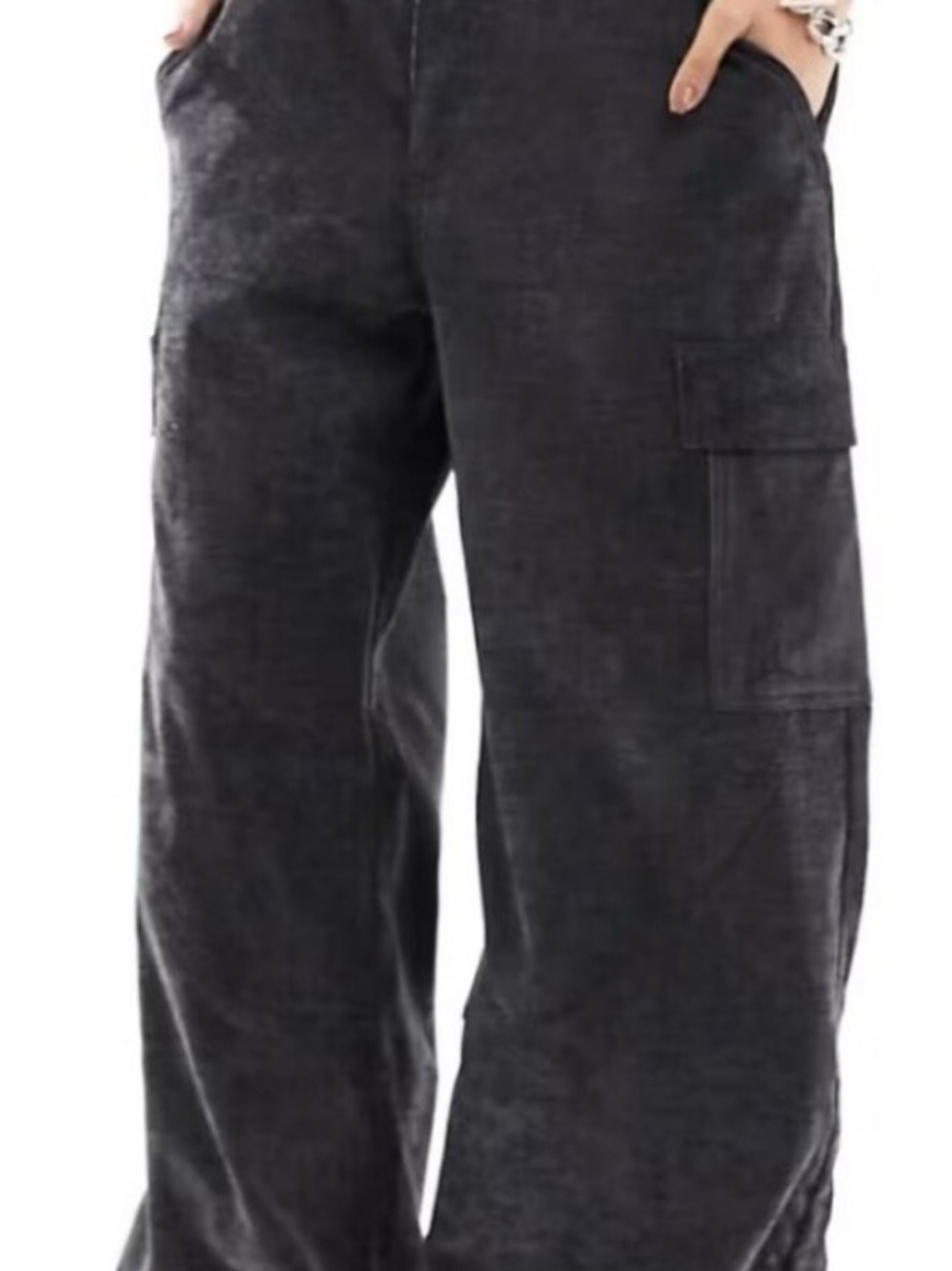 Jordan Women's Wide-Leg Cargo Pants Corduroy- Charcoal Black
